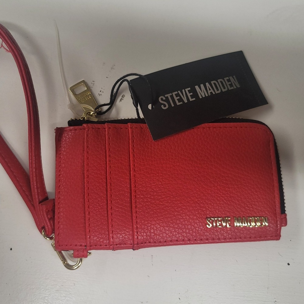 Steve Madden Red Card Holder Wallet Wristlet Zip Coin Purse NWT